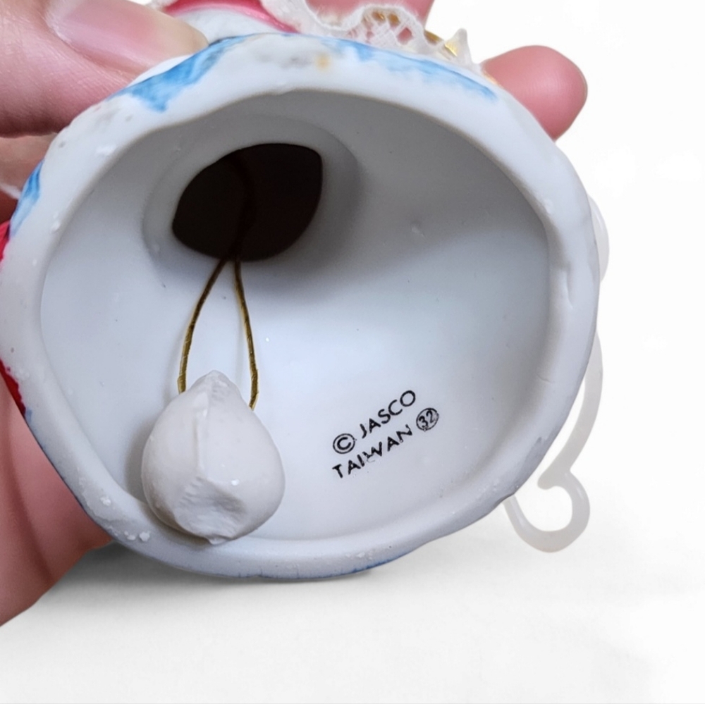Vintage Jasco Lil Chimer Knitting Mouse Christmas Ornament Bell Bisque Porcelain - Picture 9 of 10
